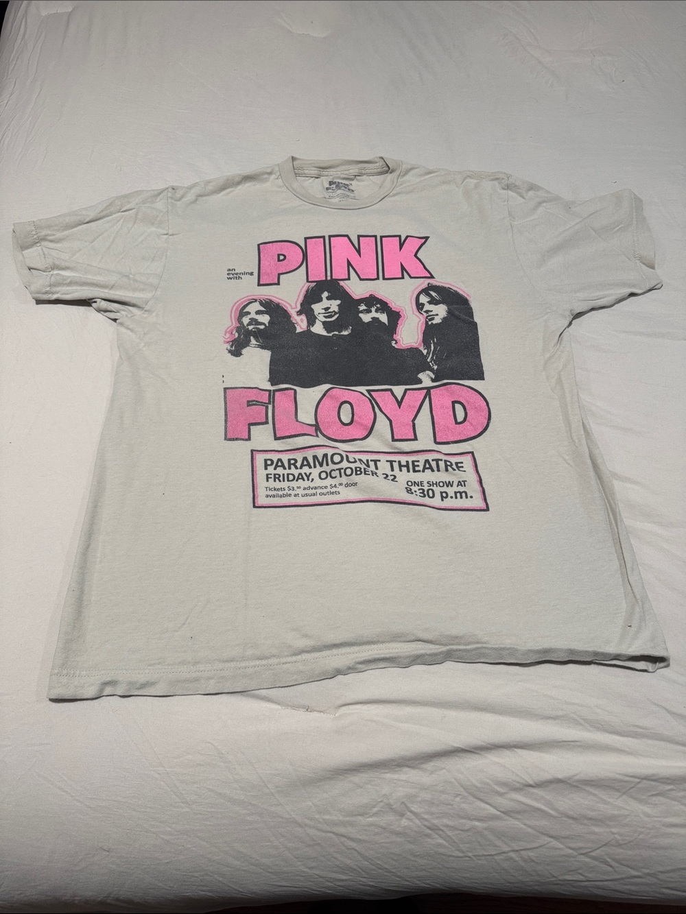 🖤Pink Floyd Cream Tee with Pink & Black Lettering🖤